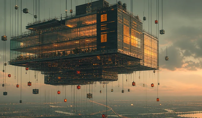 Architecture futuriste flottante pour l'application métier Velizen