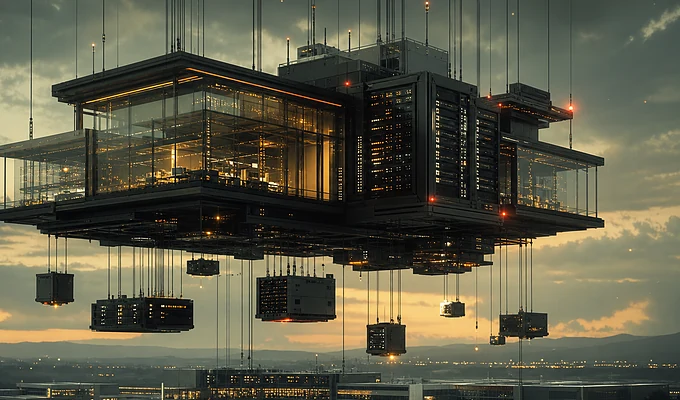 Architecture futuriste flottante pour le Data Quality Score catalogue marketplace