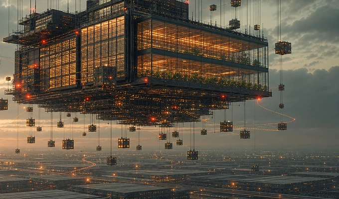 Architecture futuriste flottante pour le cockpit marketplace Ciama on-premise